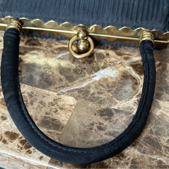 Vintage Black Fabric Pleated Purse Gold Hardware - Picture 9 of 9
